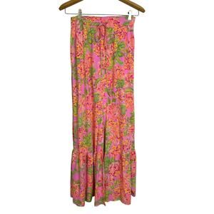 Maaji Maxi Skirt Womens Medium Pink Floral Cover Up Swim Beach Colorful Slit
